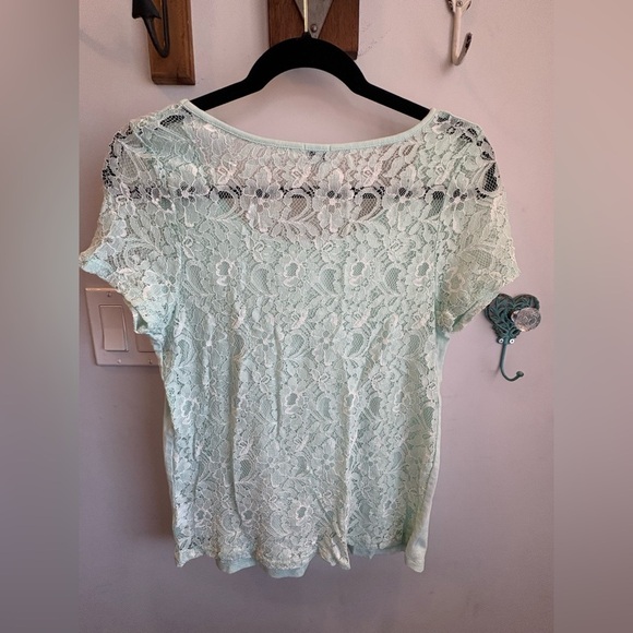 Mint Green Lace Sleeve Top - Picture 3 of 5